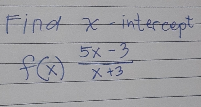 Find x-intercept
f(x) (5x-3)/x+3 