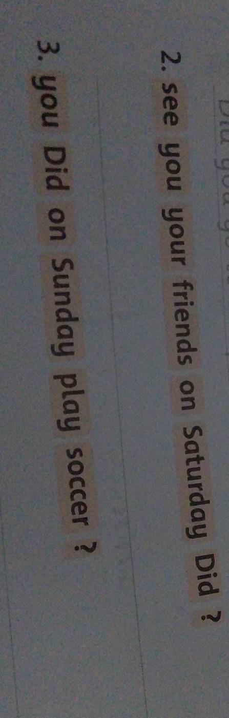 see you your friends on Saturday Did ? 
3. you Did on Sunday play soccer ?