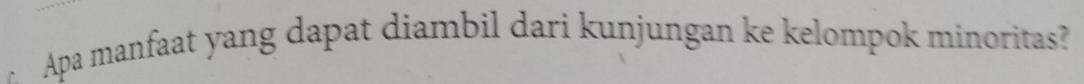 · Apa manfaat yang dapat diambil dari kunjungan ke kelompok minoritas?