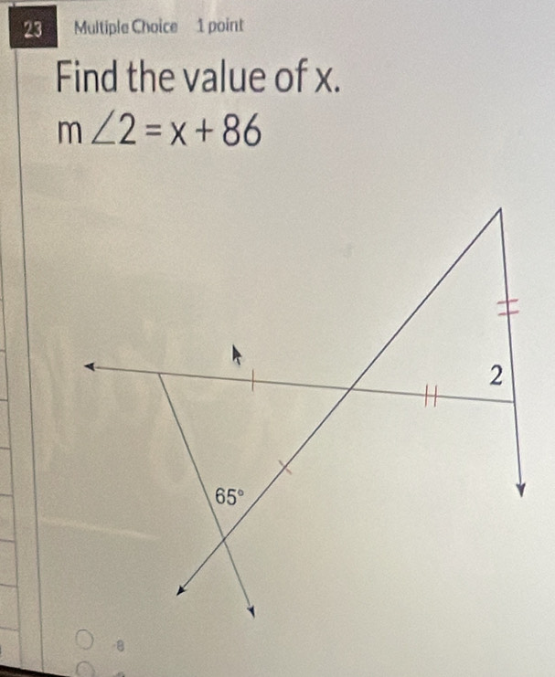 Find the value of x.
m∠ 2=x+86