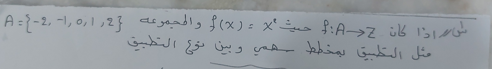 A= -2,-1,0,1,2 asgaadly f(x)=x^2 = f:Ato Z 0b 13100 
ShJl G3 W) caA- Abia GKJI Y