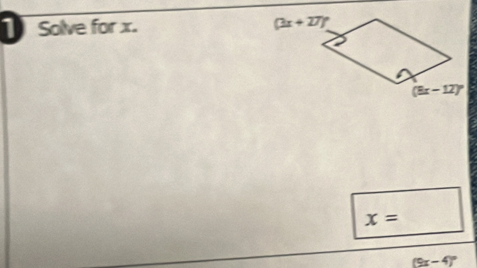 Solve for x.
x=
(9x-4)^circ 