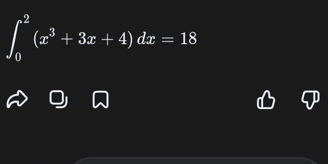 ∈t _0^(2(x^3)+3x+4)dx=18