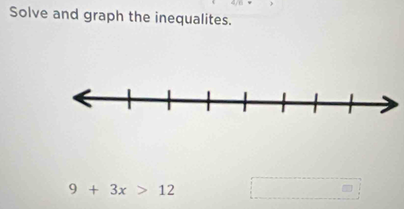 Solve and graph the inequalites.
9+3x>12