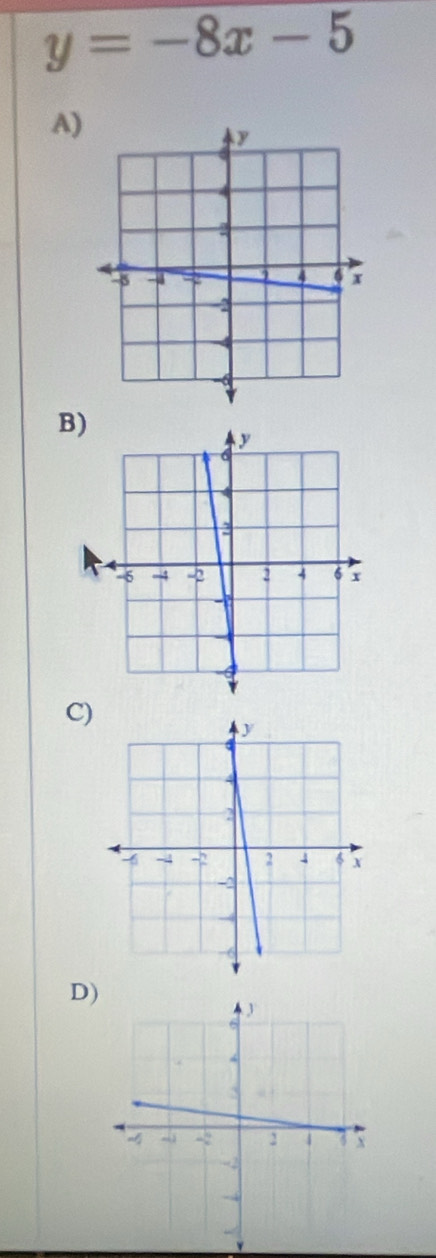 y=-8x-5
A) 
B) 
C) 
D)