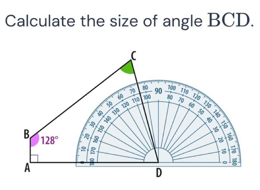Solved: Calculate the size of angle BCD. 70 80 90 100 110 120 60 110 ...