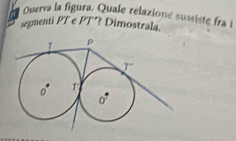 Osserva la figura, Quale relazione sussiste fra i
segmenti PT e PT? Dimostrala.