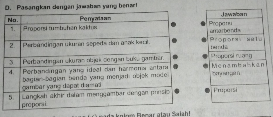 Pasangkan dengan jawaban yang benar! 
bada kolom Benar atau Salah!