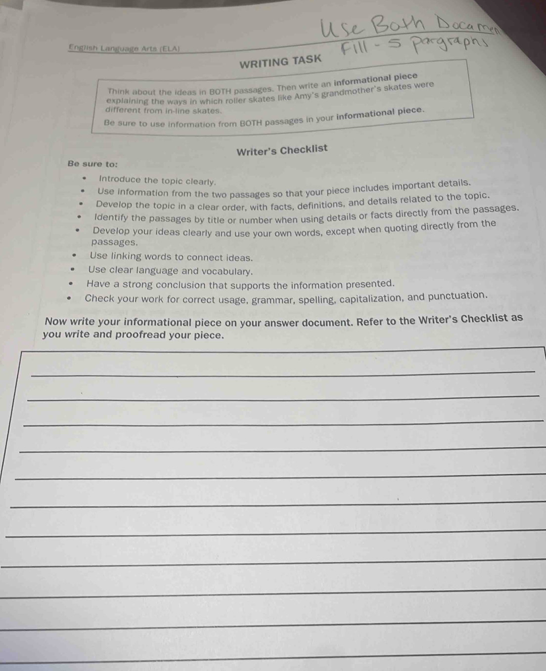 Solved: English Language Arts (ELA) WRITING TASK Think about the ideas ...