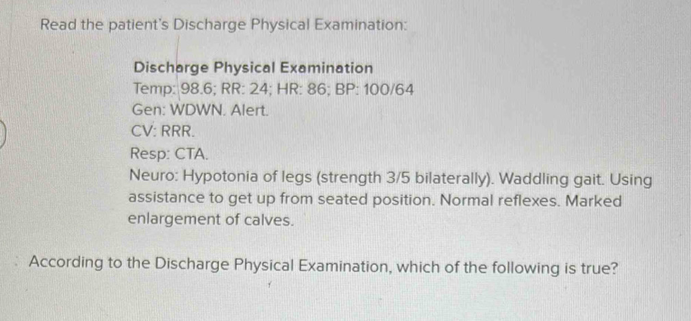 Solved: Read the patient's Discharge Physical Examination: Discharge ...