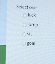 Select one:
kick
jump
sit
goal