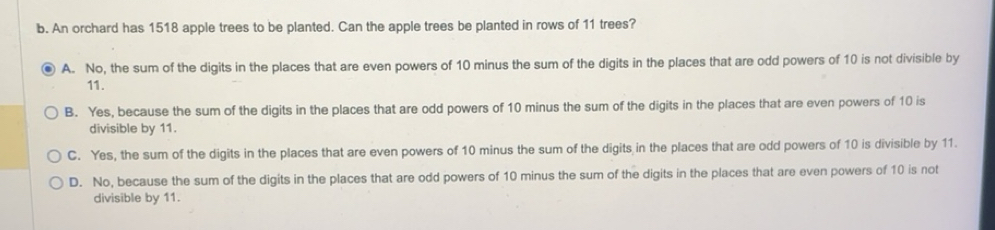 Solved: An orchard has 1518 apple trees to be planted. Can the apple ...