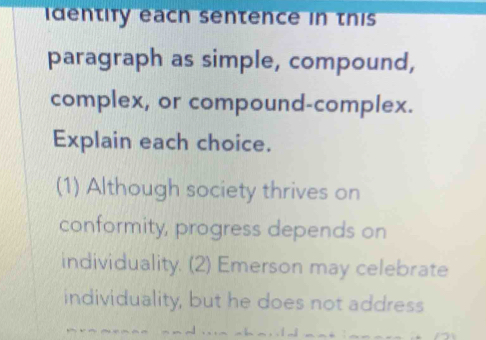 Solved: identify each sentence in this paragraph as simple, compound ...