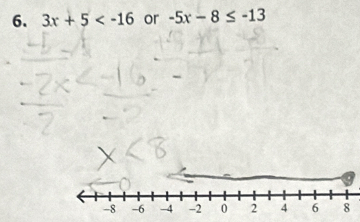 3x+5 or -5x-8≤ -13