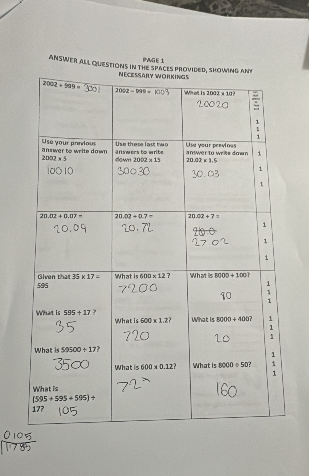 PAGE 1
ANSWER ALL QUESTIONS IN THE SPAC