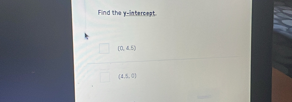 Find the y-intercept.
(0,4.5)
(4.5,0)