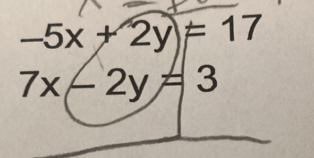 -5x+2y)=17
7x-2y=3