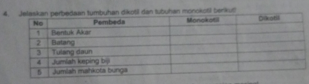 4til dan tubuhan monokotil berikut!