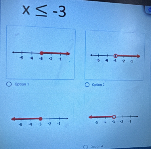 x≤ -3

Option 1 Option 2
Option 4