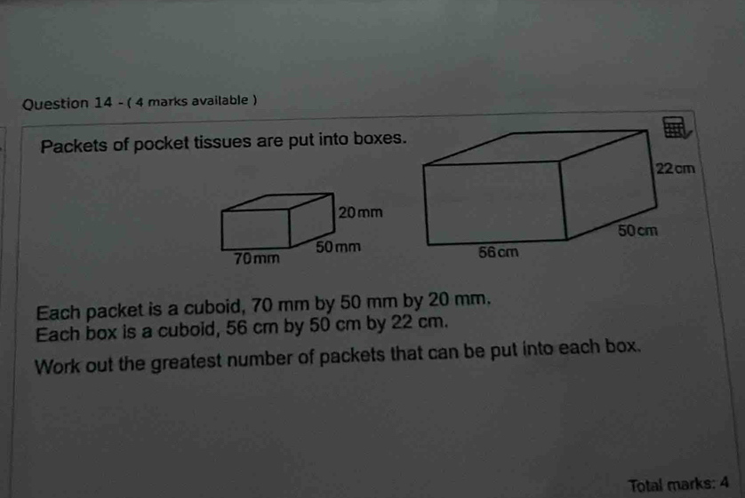 Solved: ( 4 marks available ) Packets of pocket tissues are put into ...