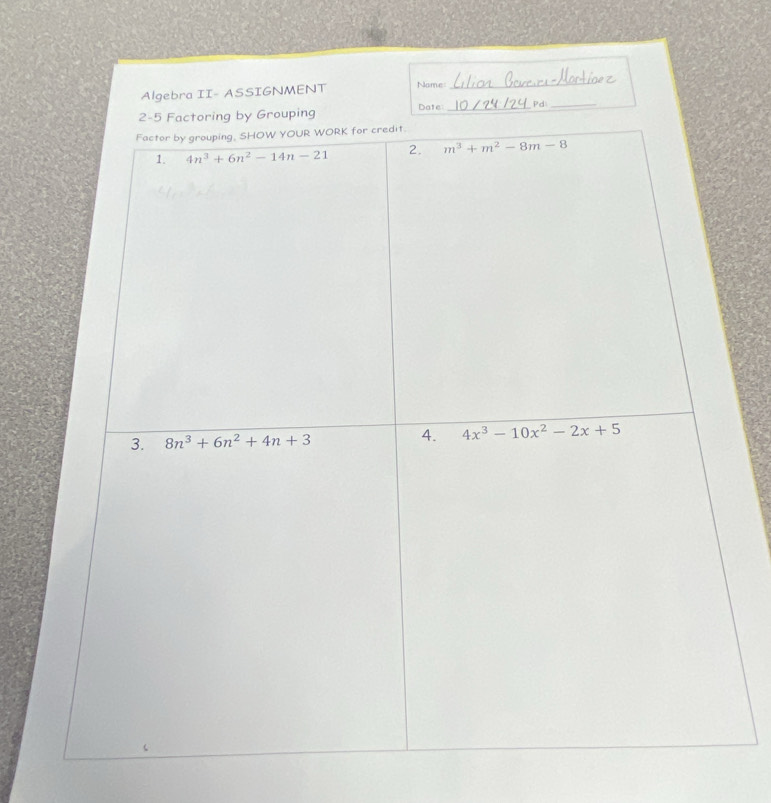 Algebra II- ASSIGNMENT Nome:
_
Date _Pd_