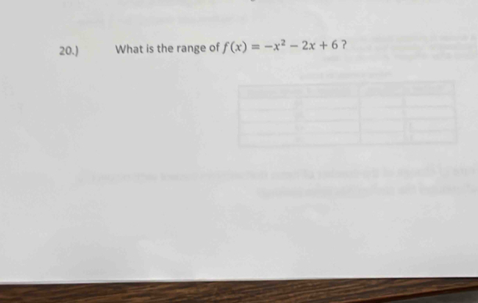 20.) What is the range of f(x)=-x^2-2x+6 ?