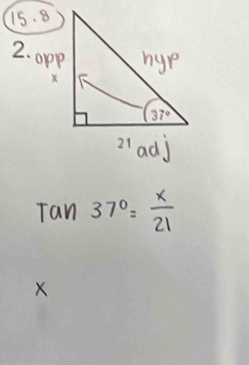 Tan37°= x/21 
X