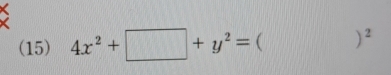 (15) 4x^2+□ +y^2=( )^2