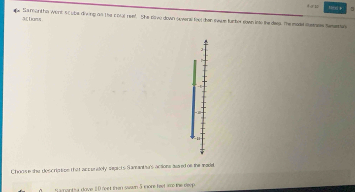 Solved: of 10 Nexs 》 。 ac tions . Samantha went scuba diving on the ...