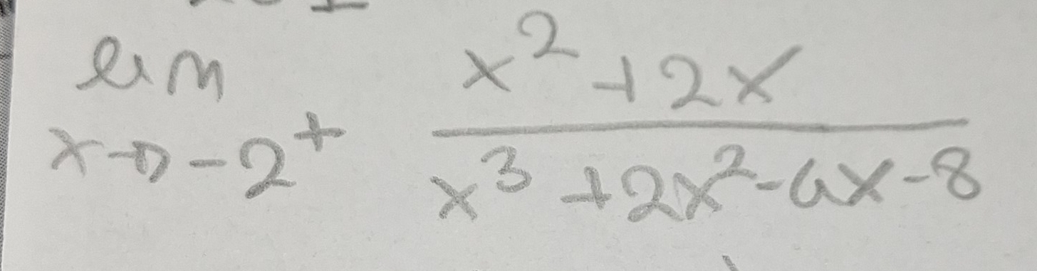 limlimits _xto -2^+ (x^2+2x)/x^3+2x^2-6x-8 