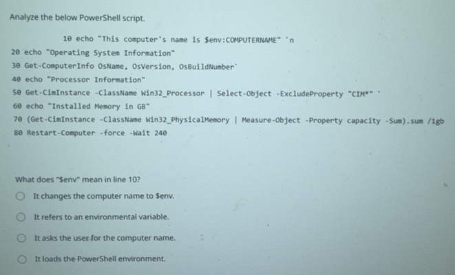 Solved: Analyze the below PowerShell script. 10 echo 