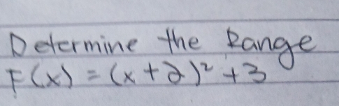 Determine the pange
F(x)=(x+2)^2+3