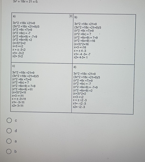 3x^2+18x+21=0.
C
d
a
b