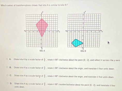 Solved: Which series of transformations shows that kite A is similar to ...