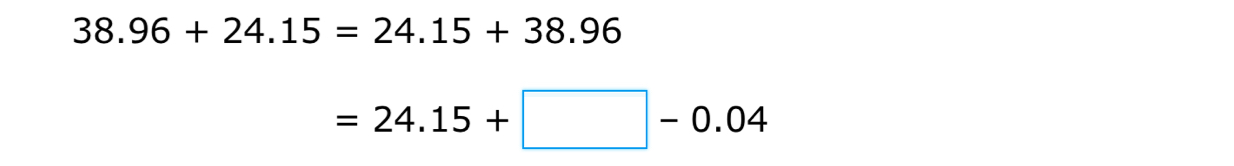 38.96+24.15=24.15+38.96
=24.15+□ -0.04