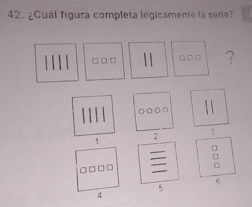 ¿Cuál figura completa lógicamente la serie?

?
2
1
5
4