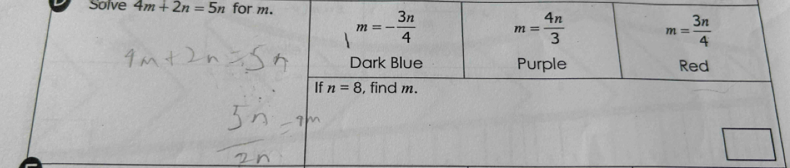 Solve 4m+2n=5n for m.