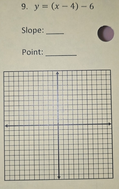 y=(x-4)-6
Slope:_ 
Point:_