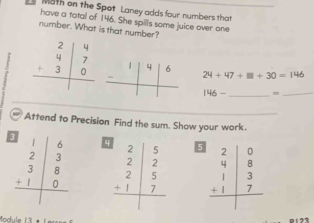 Solved: Math on the Spot Laney adds four numbers that have a total of ...