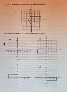 Which image shows aclockwise rotation about the origin?