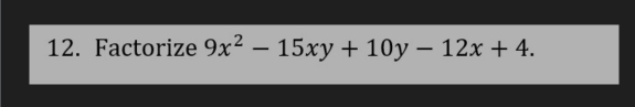 Factorize 9x^2-15xy+10y-12x+4.