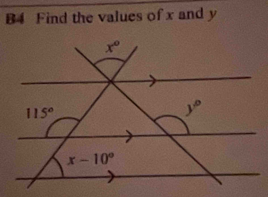 B4 Find the values of x and y