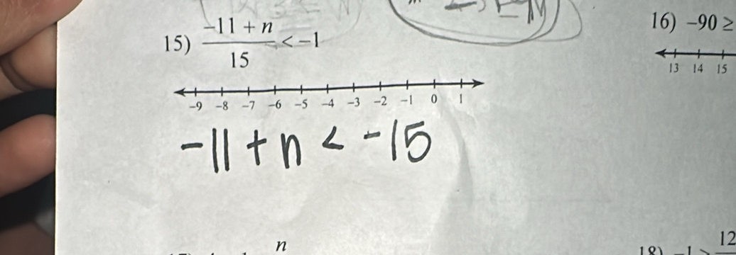  (-11+n)/15 
16) -90
n
12