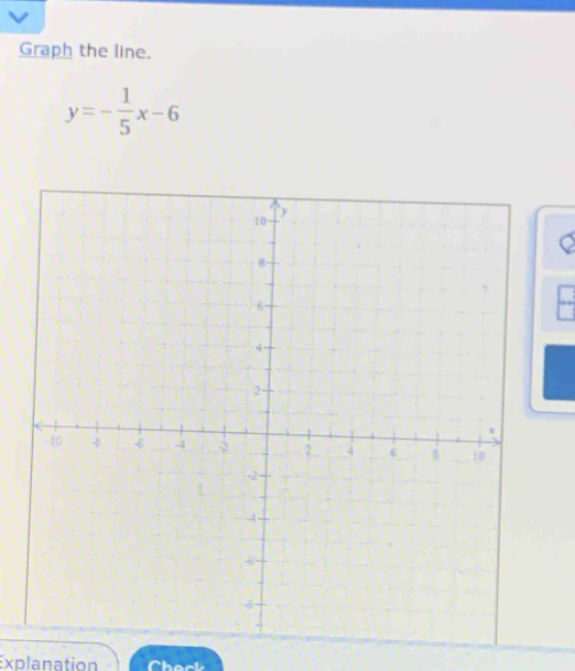 Graph the line.
y=- 1/5 x-6
Explanation