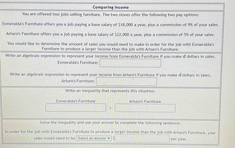 Comparing Income
Es
A
W
I