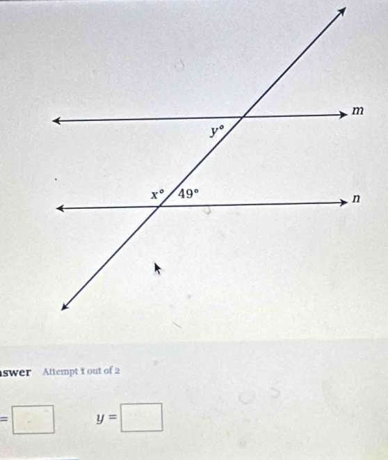 swer Attempt 1 out of 2
=□ y=□