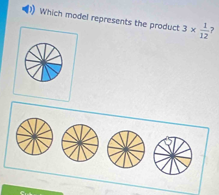 Which model represents the product 3*  1/12  ?