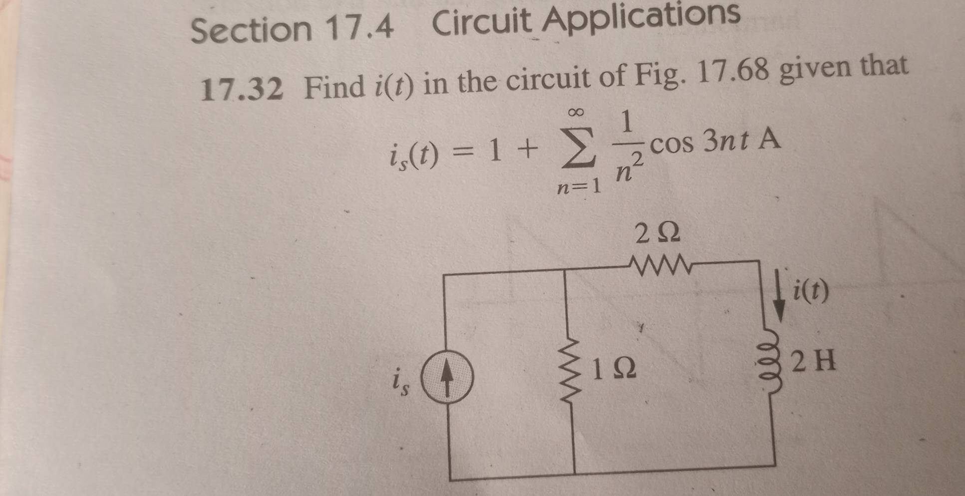 Solved: Circuit Applications 17.32 Find i(t) in the circuit of Fig. 17. ...