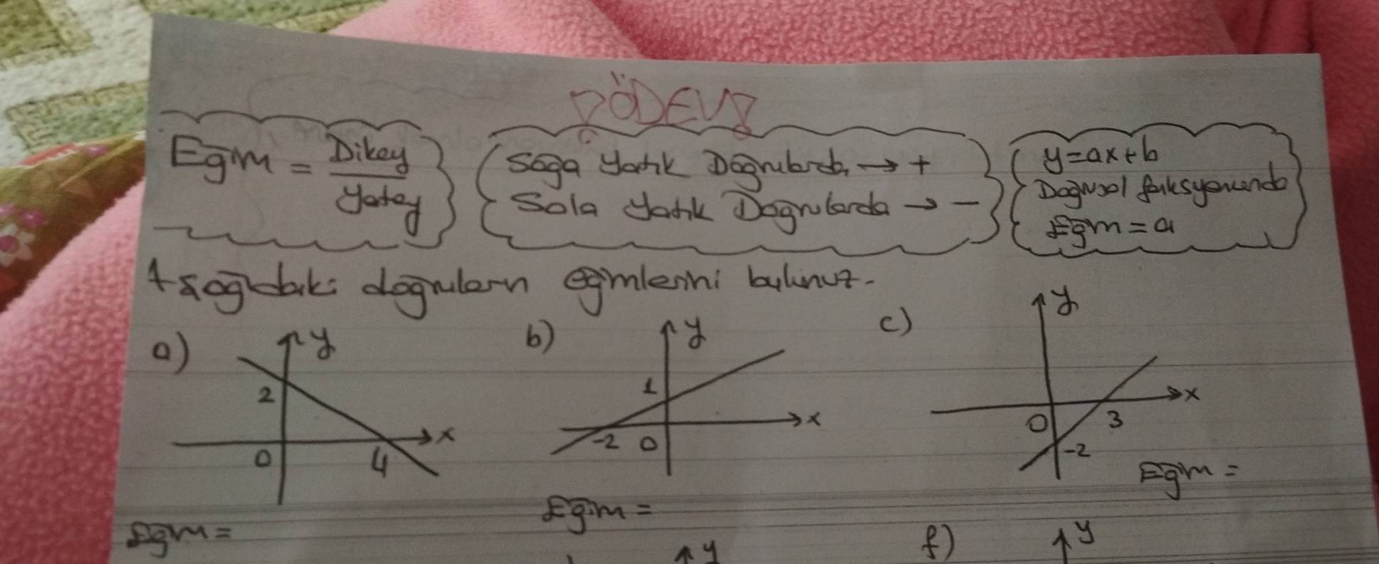 pòoeu
Egin = Ditey/yatey  sega yark Dognbc+
y=ax+b
Dogwool faksyound
Sola yak Dogrularda
m=a
Aogk dogrulern egmlenhi balnut.
(
£3m=
Pg m= 8)
y
My