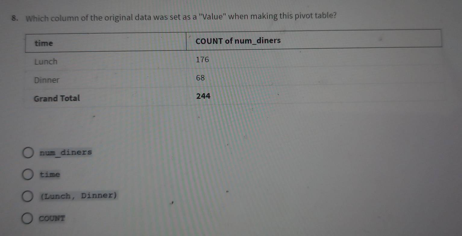 Solved: Which column of the original data was set as a "Value" when ...
